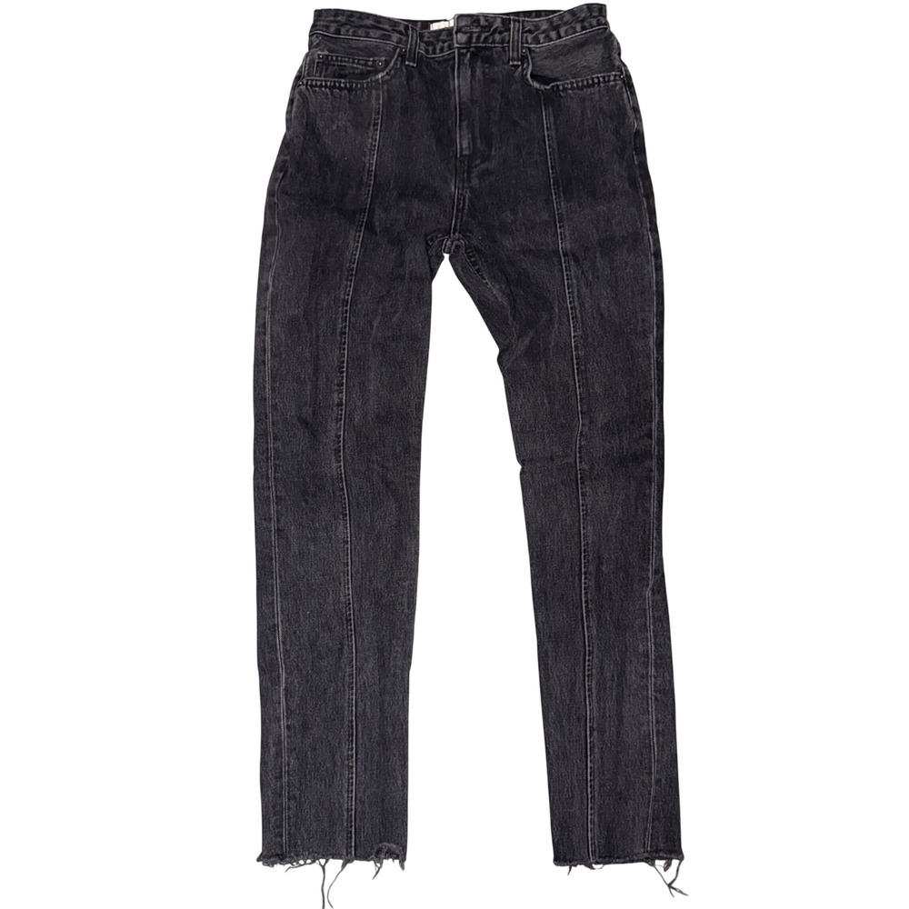Reformation Seamed Jean High Rise Straight Raw Hem Pacific Wash Size 28 Black